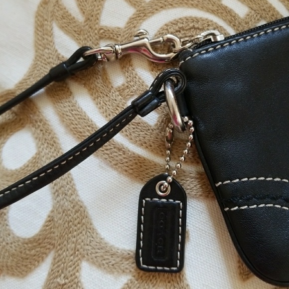 Coach black  with stitching detail wristlet. - Picture 3 of 5